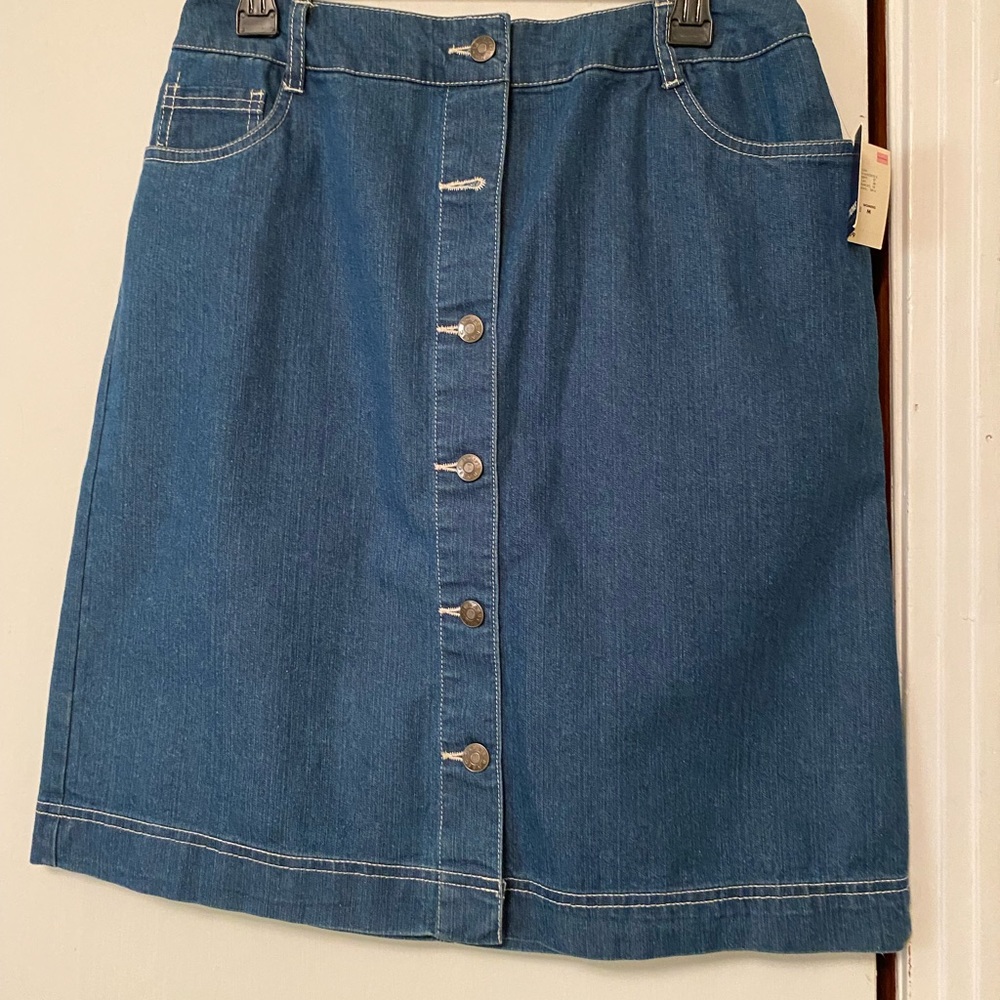 Basic Editions Denim Skirt button front and elastic in the back of the waist